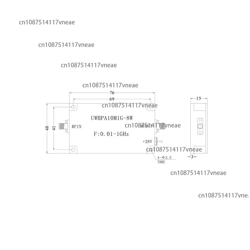 10-1000MHz 8W Wideband RF Power Amplifier 50ohms Class AB UWB Amplifier with SMA Female Connector