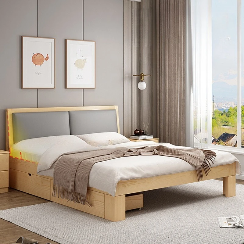 

Pine double bed, simple modern family bedroom emy bed