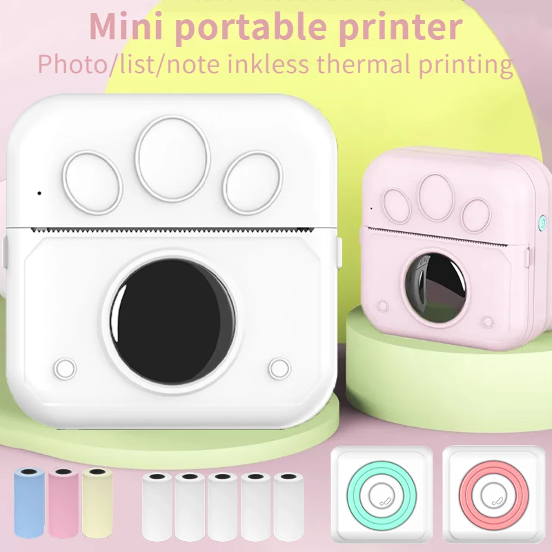 Mini HD Portable Printer Bluetooth Pocket Thermal Printer With Paper Sticker Label Maker Student Note Inkless Printing Machine