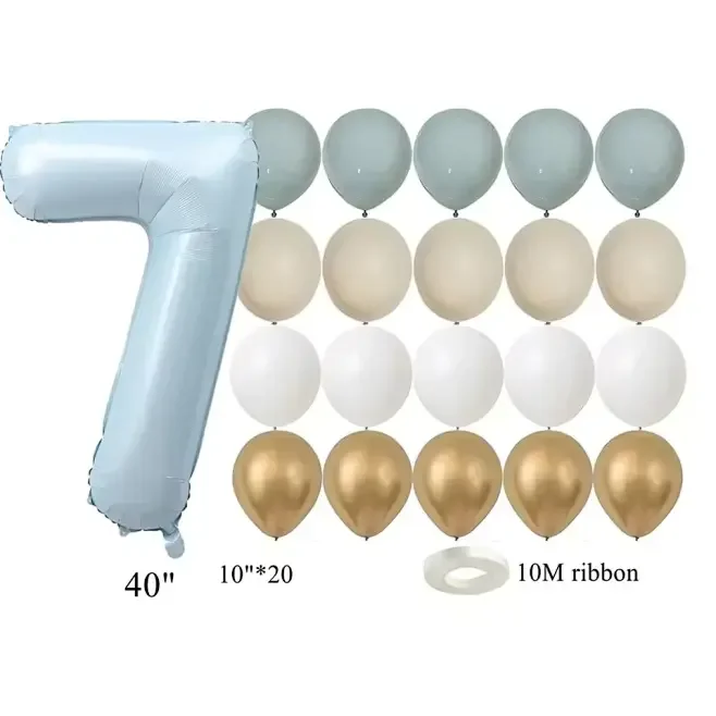 22 teile/satz Baby Blau Serie Latex Ballon Vintage Blau Folie Anzahl Ballon Für jungen Geburtstag Party Jahrestag Dekoration Versorgung – Detail 10