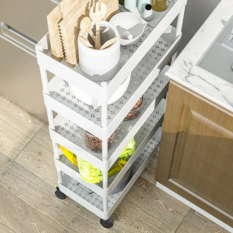 3/4 Tier Rolling Cart Storage Shelf Movable Gap Storage Rack Kitchen Bathroom Large Capacity Organizer Snack Cosmetic Holder