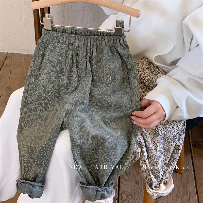 

Children Clothing Kids Pants 2023 Spring Autumn New Korean Style Corduroy Haren Pants Casual Simple Fashionable Retro Pants
