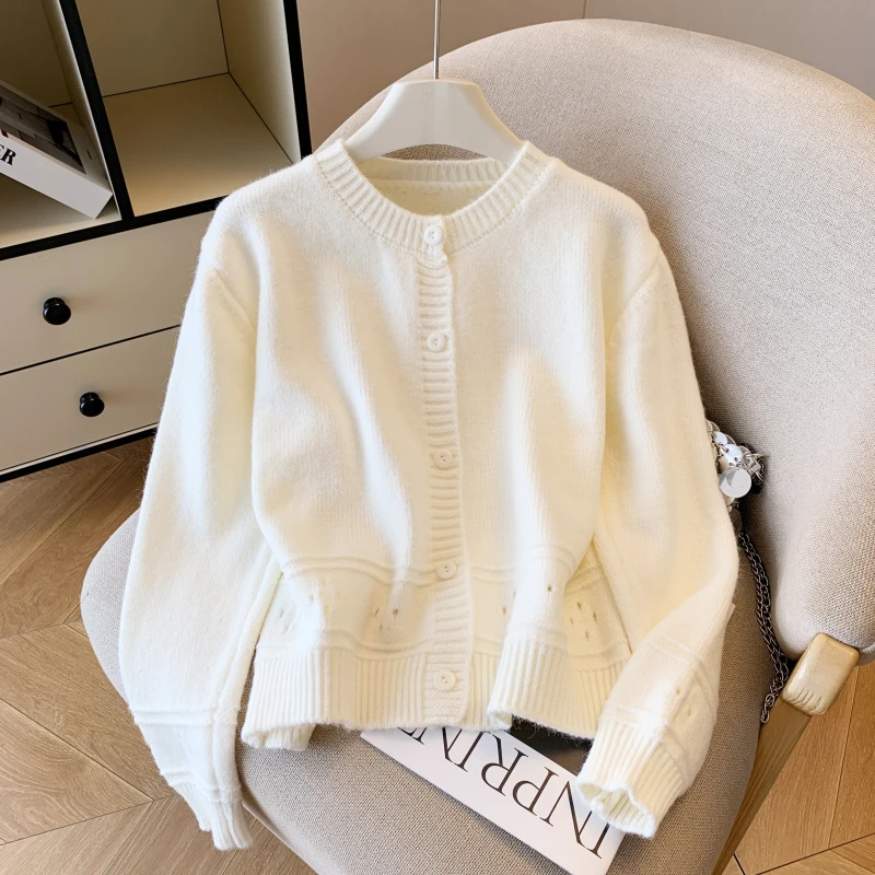 

Корейский мягкий полый вязаный кардиган, женский осенне-зимний новый модный утягивающий свитер из полиэфирного волокна 00%