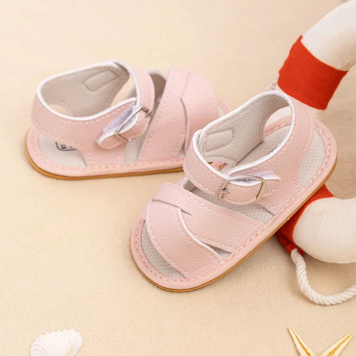 Meckior sandal bayi baru lahir, sepatu datar kulit PU sol karet Anti selip untuk bayi balita perempuan musim panas