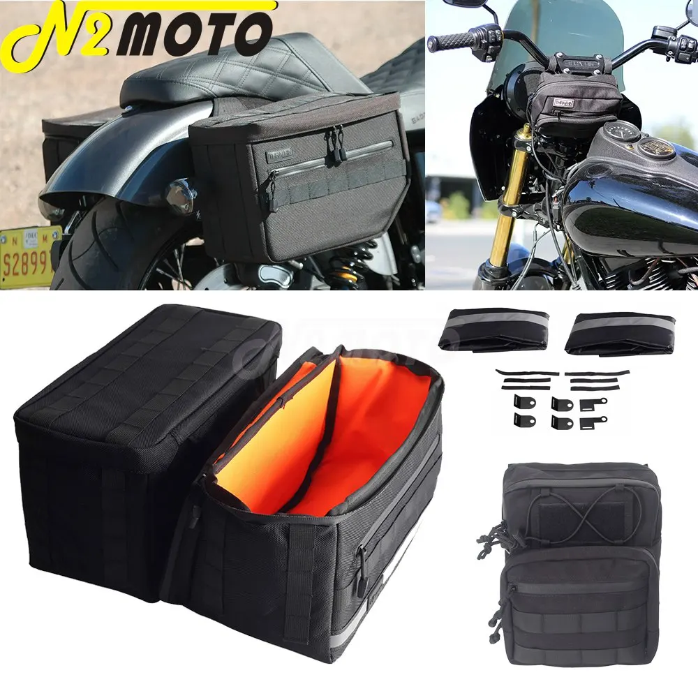 Escape Throw Over Saddle Bags Pack For Harley Dyna Softail Sportster 883 1200 72 48 Iron Essential Saddlebag T-Bar Handlebar Bag