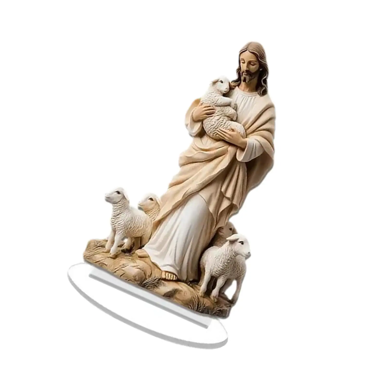 Acrylic Jesus and Lambs Scene Table Sign Religious with Base Collection Decorative Accessory Versatile 4x7inch Tabletop Ornament