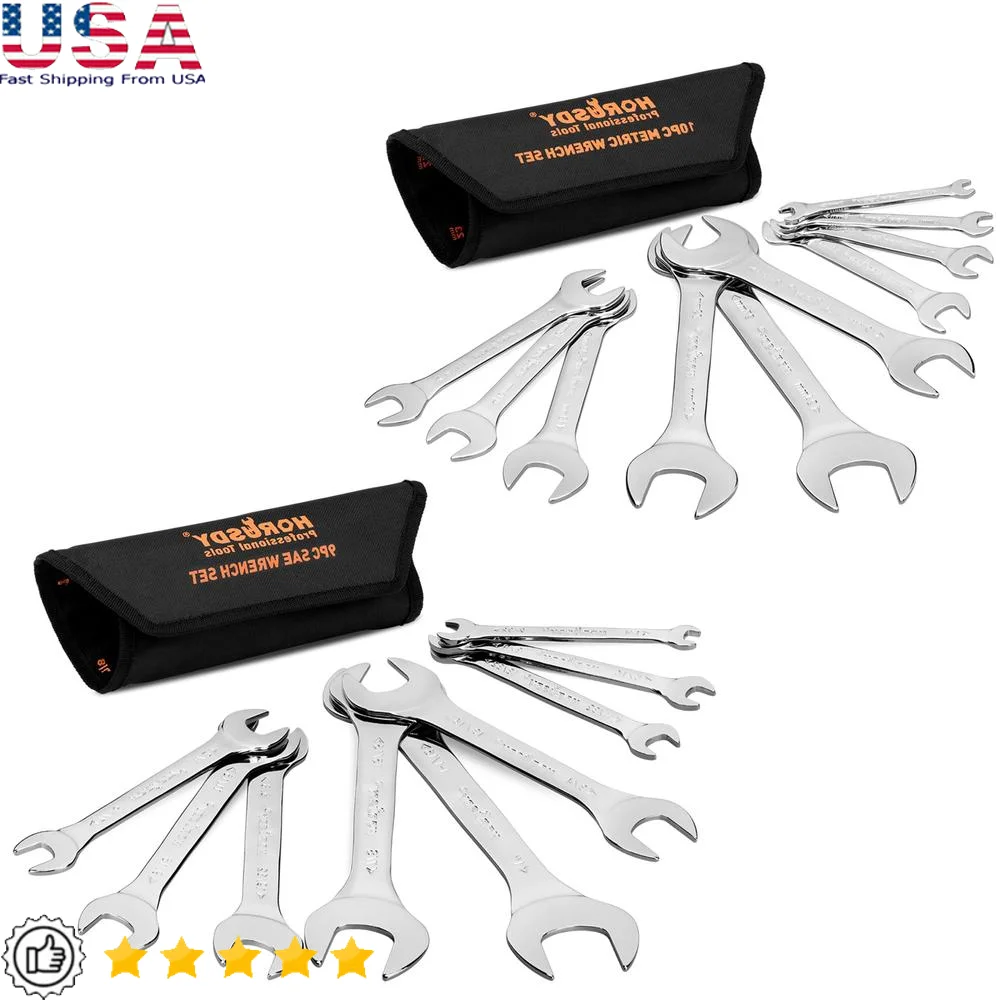 Thin Chrome Vanadium Steel Wrench Set 19-Piece with Rolling Pouch Bike Motorcycle Machinery 1/4