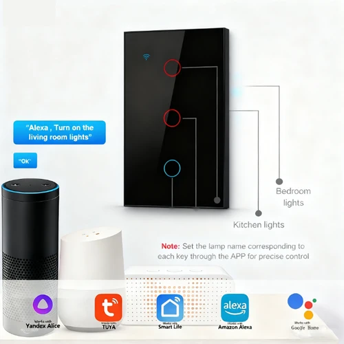 Imagen 1 del producto Interruptor de luz inteligente Interruptor táctil WiFi de 1 entrada: multicontrol de 3 vías, control de aplicación Smart Life, función de sincronización, unipolar blanco