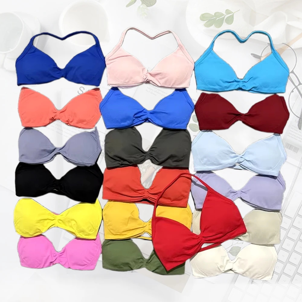 

1 piece Strappy Backless Push-up Impact Sports Bra with Removable Cups Halter Yoga Gym Workout Top for Women