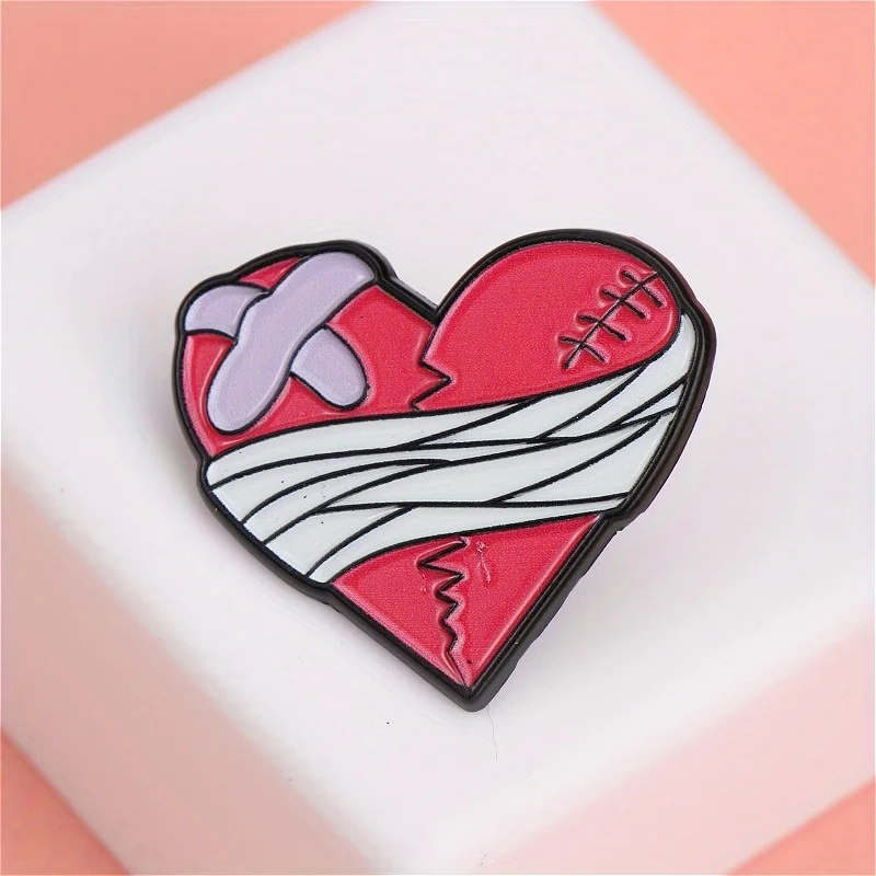 Mended Enamel Pin Brooch - Broken Heart Healing Symbol, Red and Purple, Emotional Recovery Accessory