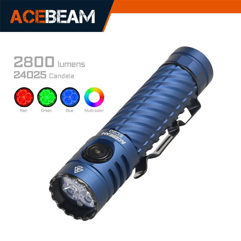 ACEBEAM EC20 new released Led flashlight EDC LUXEON HL4X Leds 2800 lumens 340 meters 18650 battery multi-color auxiliary lights