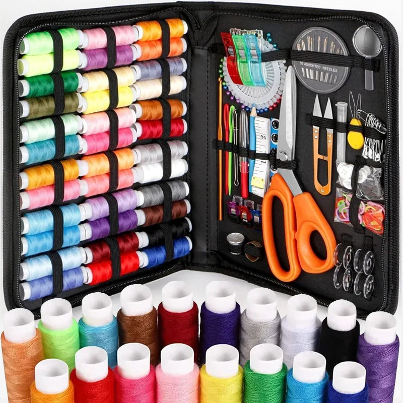 Kit de costura, juego completo con hilos, agujas, tijeras, cinta métrica, botones y más para proyectos de manualidades DIY, hogar y viajes
