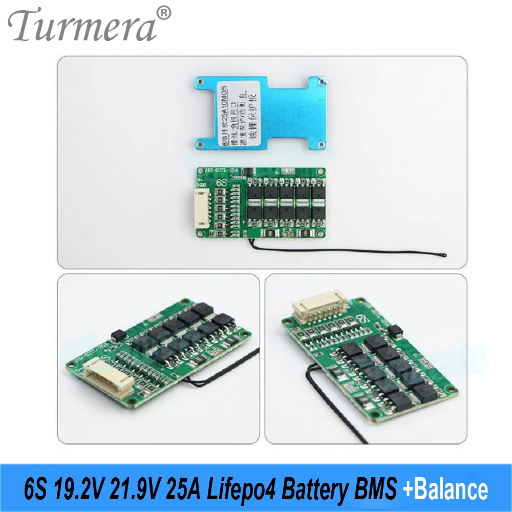 Turmera 6S 25A Balance BMS 19.2V 21.9V Lifepo4 Battery Protected Board with PTC Use in 18650 26650 32700 33140 Lifepo4 Batteries