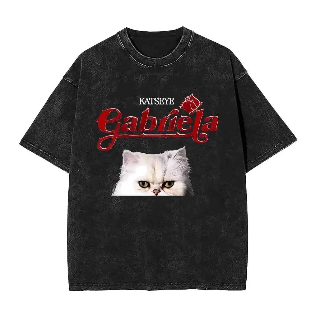 

Washed Vintage Korean Girl Group KATSEYE Gabriela Cat Graphic T-shirt Men Women Fashion Pop Music T Shirts Oversized T-shirts