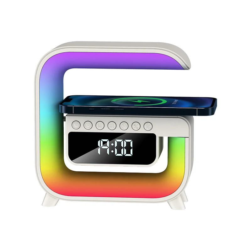 Mini Multifunction Wireless Charger Pad Stand Speaker TF RGB Night Light Fast Charging Station for iPhone Samsung Xiaomi Huawei