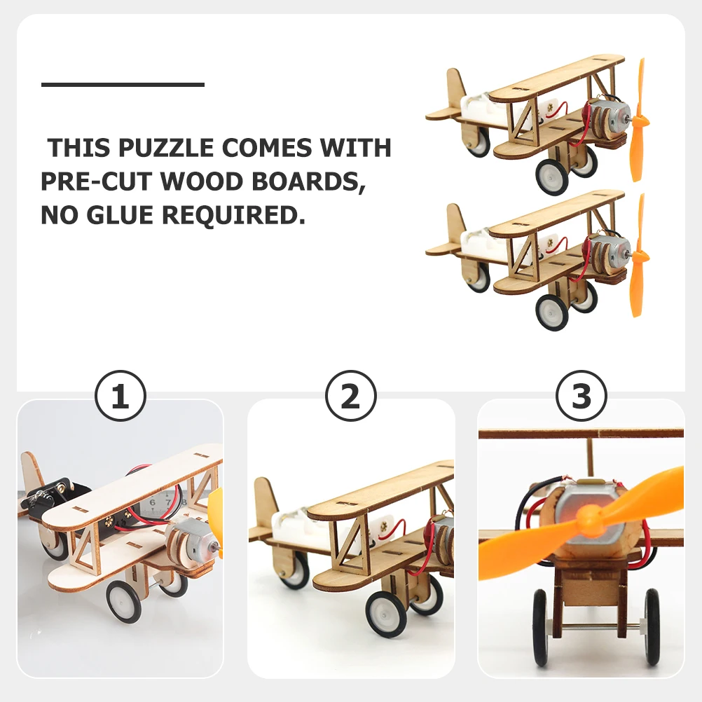 

2 Pcs Electric Taxiing Aircraft Puzzle Toy Kids Model Plane Children's Educational Wood Airplane Airplanes DIY Kit