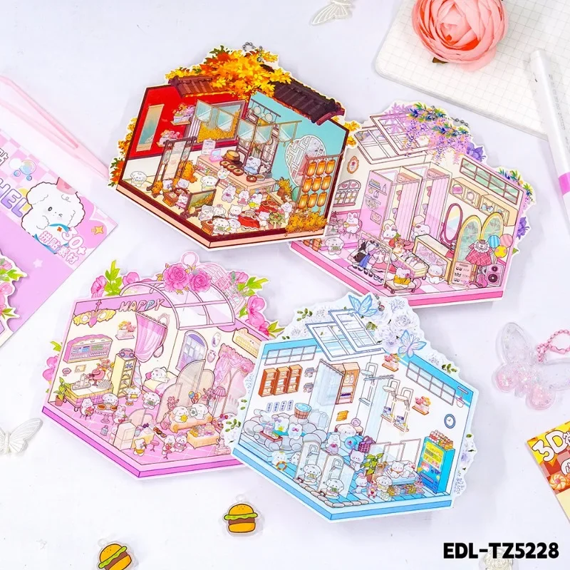 Miniature Landscape Stickers Creative 3D Stacking Stickers DIY Children's Puzzle Handmade Cute House Scene Girl Gift