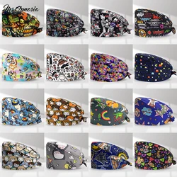 Gorros con estampado de dibujos animados, gorro de enfermera, toalla para envolver la cabeza absorbente del sudor, gorro quirúrgico de algodón antisuciedad, gorro de laboratorio, gorro médico