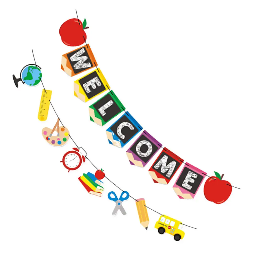 1Set Welcome Letter Banner Colorful Hanging Back to School Party Supplies Classroom Decorations Starting School Bunting First