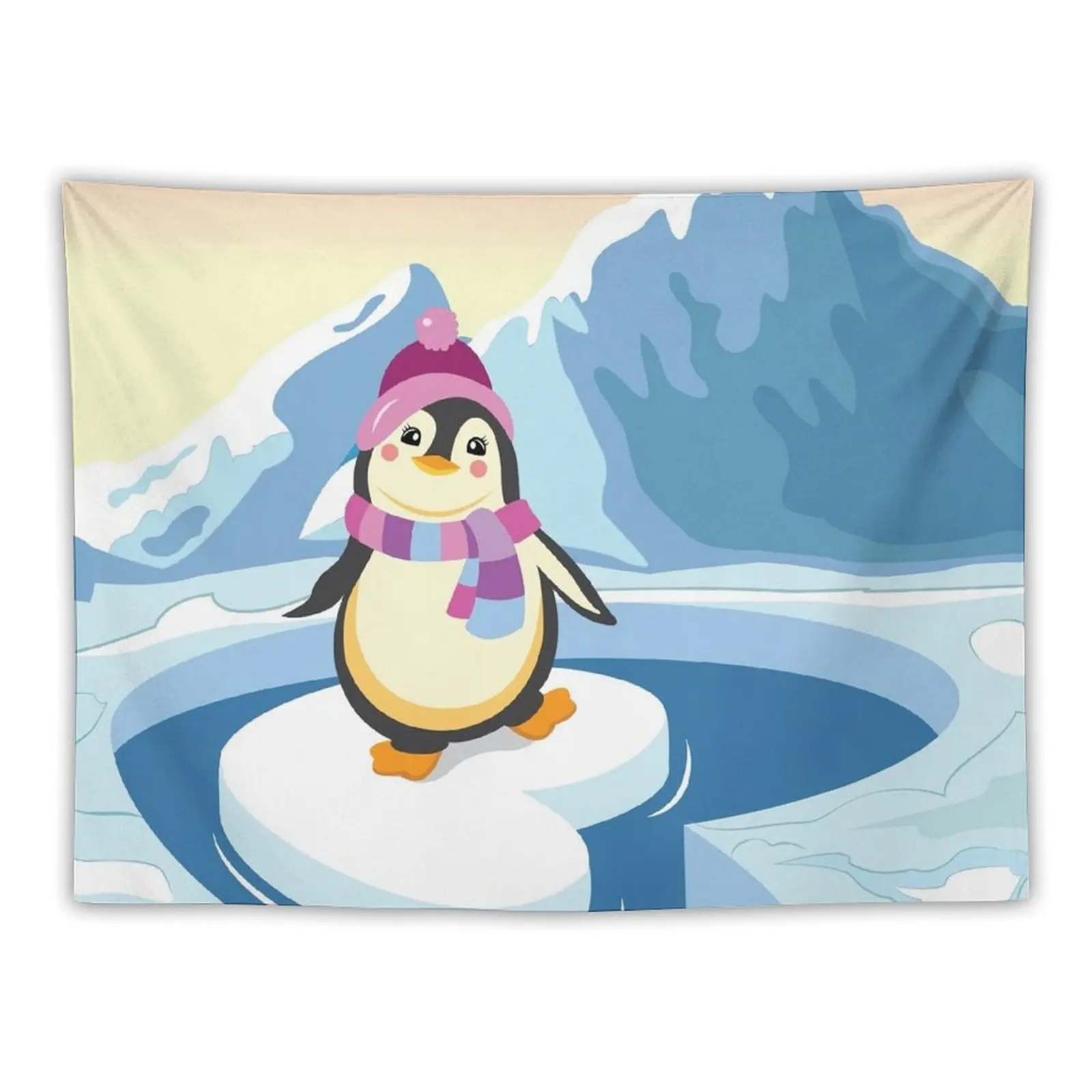 

Cute Penguin On An Iceberg Tapestry Tapete For The Wall Wall Hanging Tapestry