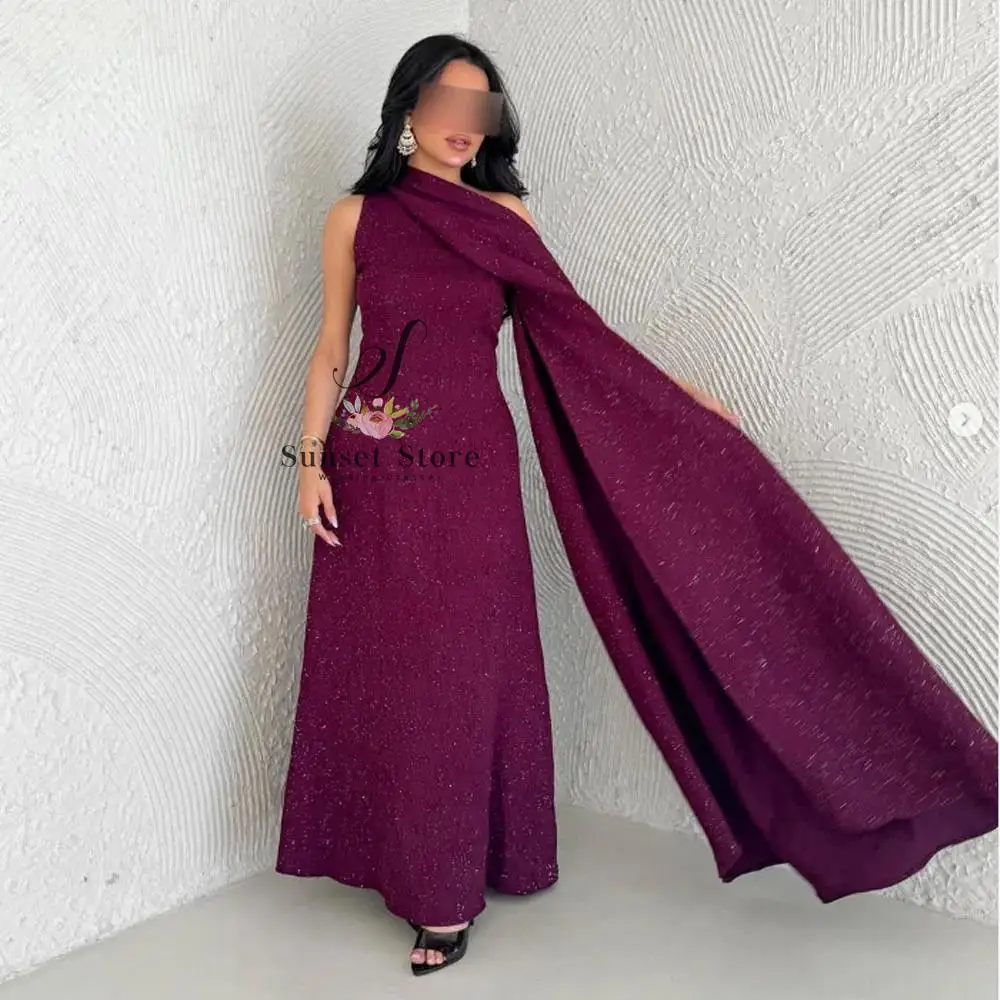 

Customized Quality One Shoulder Ankle Length Zipper Red Stain Evening Dresses Sleeveless Vestidos Para Casamento Convidados