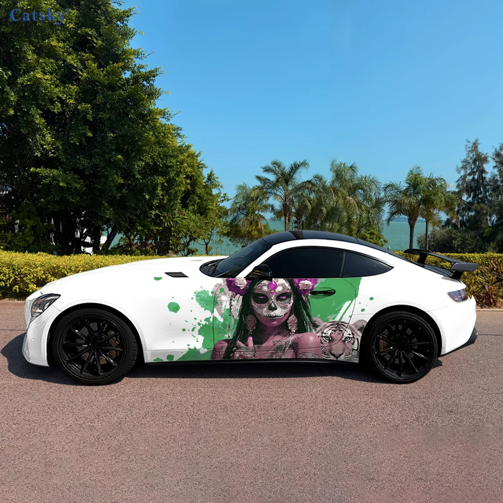

Masked Beauty White Tiger Car Vinyl Wraps Decal Self-adhesive PVC Sticker Suitable for Trucks SUV Decor Auto Accessories Gift