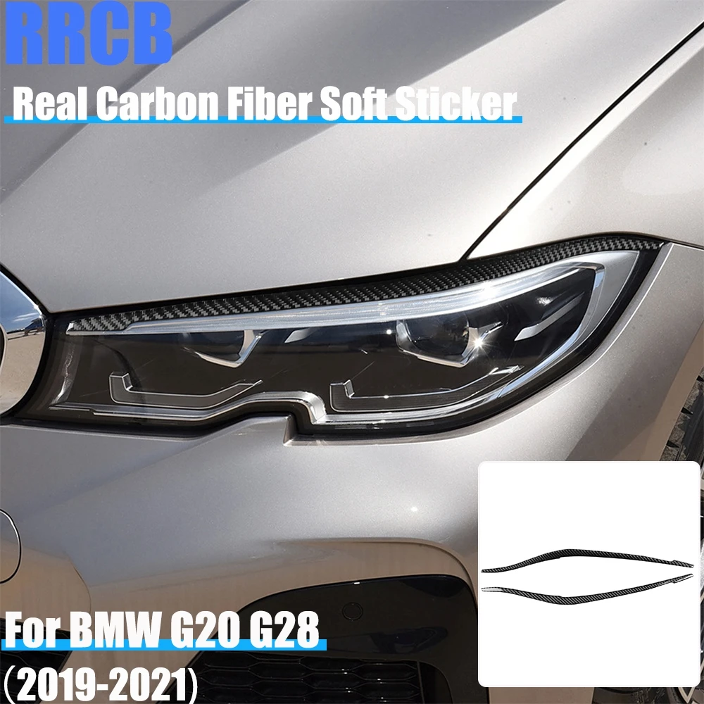 

Real Carbon Fiber Car Accessories Headlight Lamp Brow Trim Cover Soft Sticker For BMW 3 Series G20 G28 325li 330d 335 2019-2021