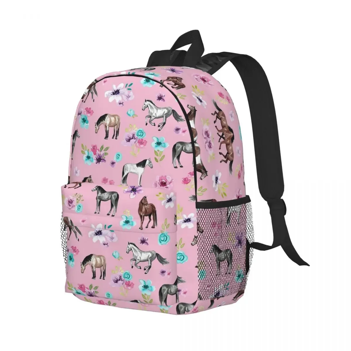 Oral aux et fleurs sur rose, sacs à dos d'art équestre, cartable pour adolescent, sacs d'école de dessin animé pour enfants, sac à dos pour ordinateur portable, sac initié