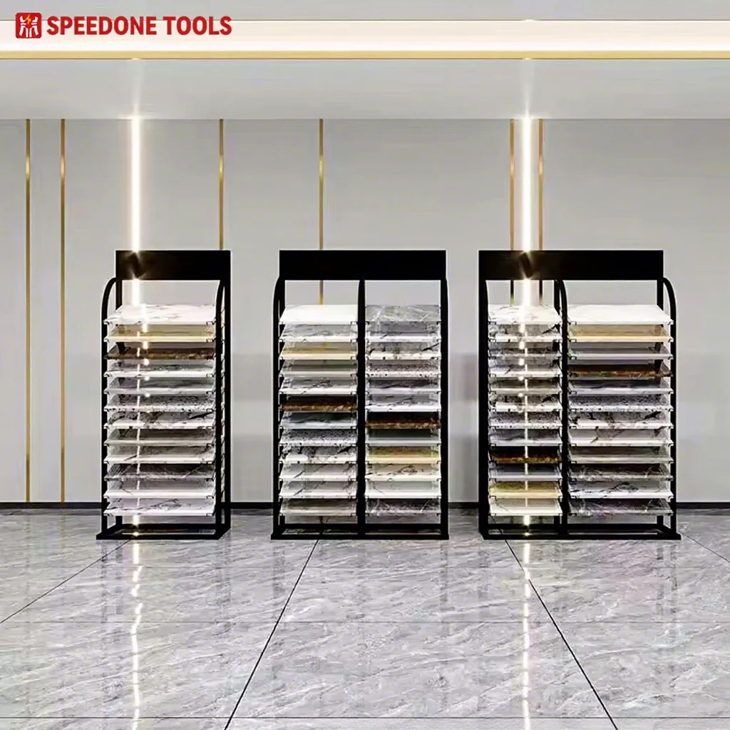 Heavy Modern Metal Ceramic Tile Sample Storage Display Rack Stand Freestanding Eco-Friendly Lazed Slab Tile Racks for Craft