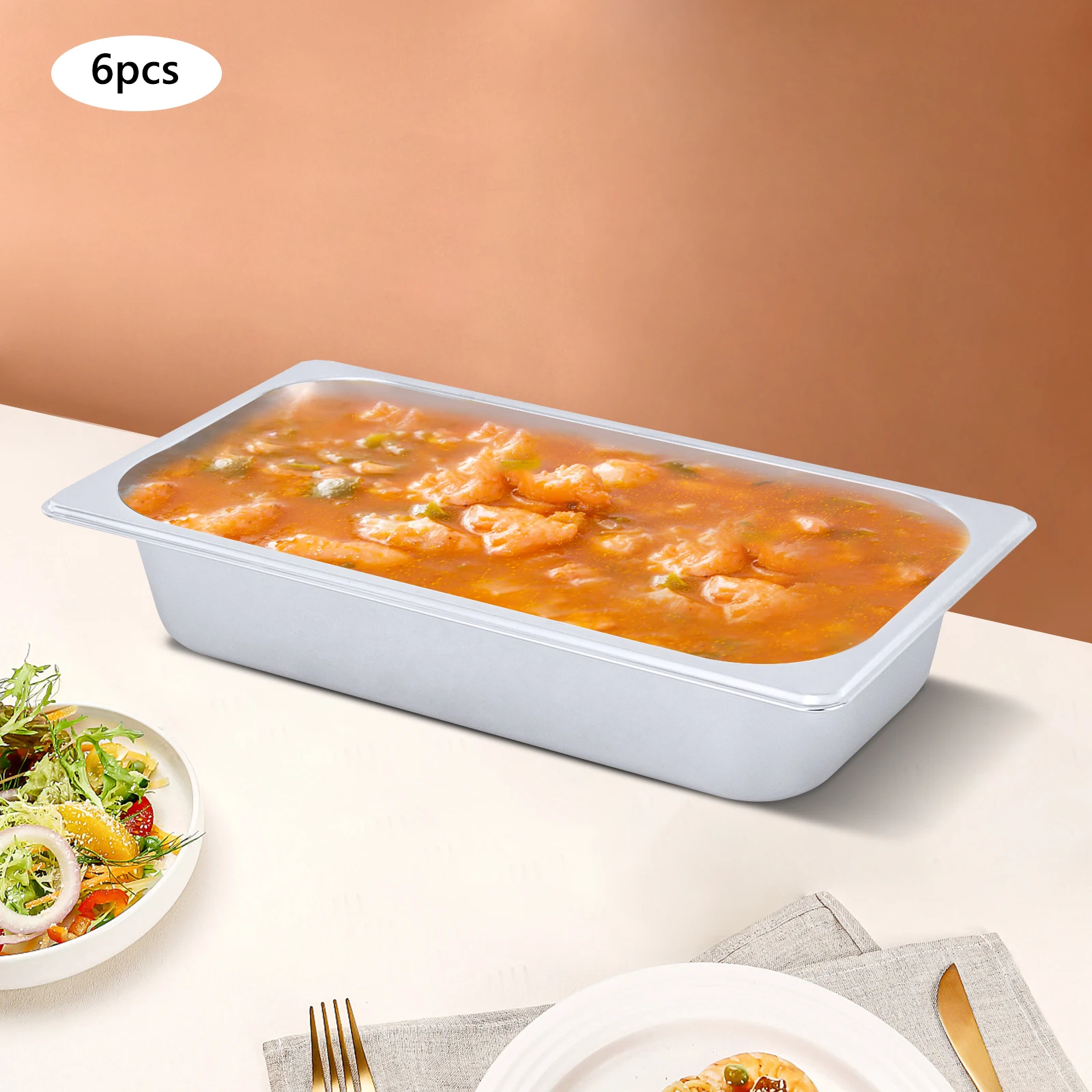 

6-Pack Stainless Steel 1/3 Size Hotel Pans, 2.5 Inch Deep Steam Table Pans, Commercial Grade Catering Food Pans, Kitchen Pans