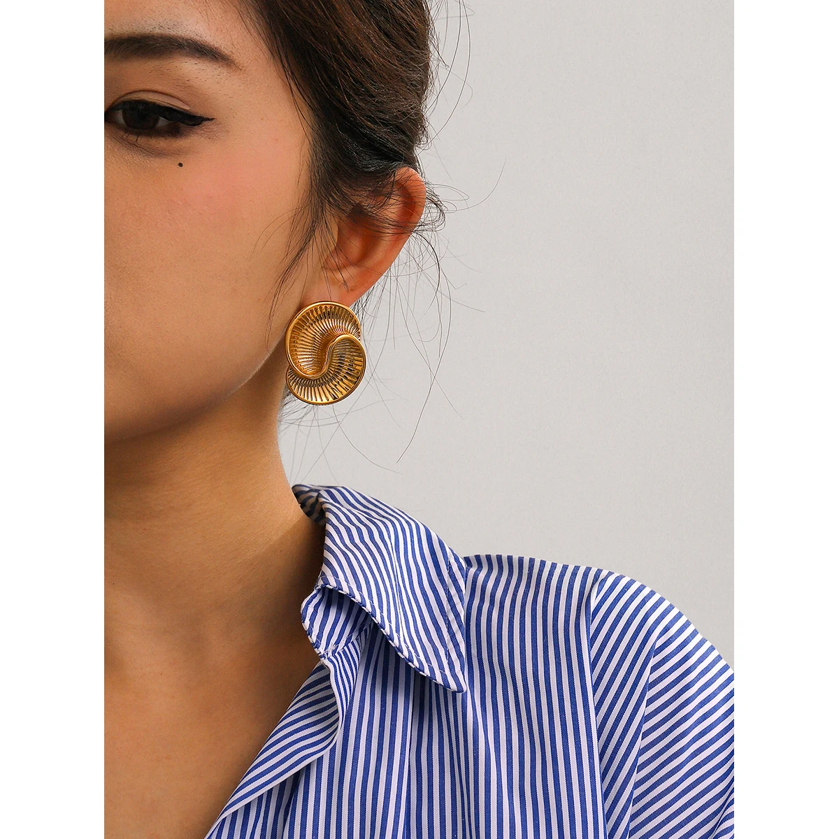 Jewelryposter Stainless Steel Water Drop Texture Spiral Metal Casting Earrings Tarnish Resistant Texture Unusual Jewelry