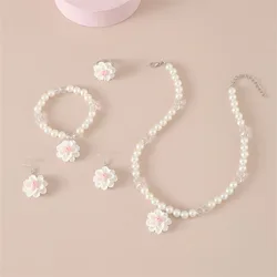 New European and American Light Luxury Niche Design Sweet Imitation Pearl Flower Pendant Children's Necklace Four-piece Set