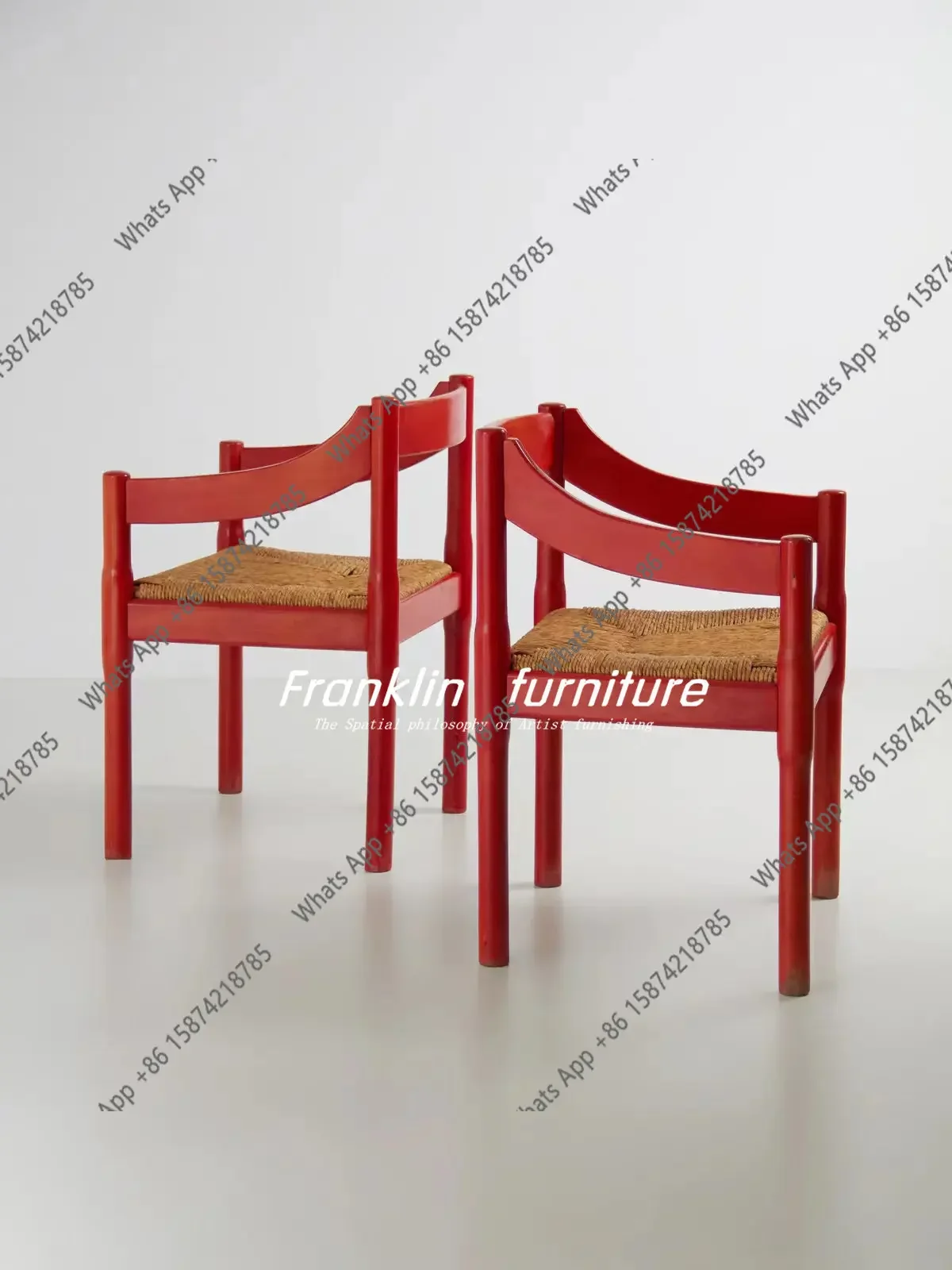 W Medieval Retro Style Red Grass Rattan Chair Designer Braided Dining Chair Retro Chair Armchair