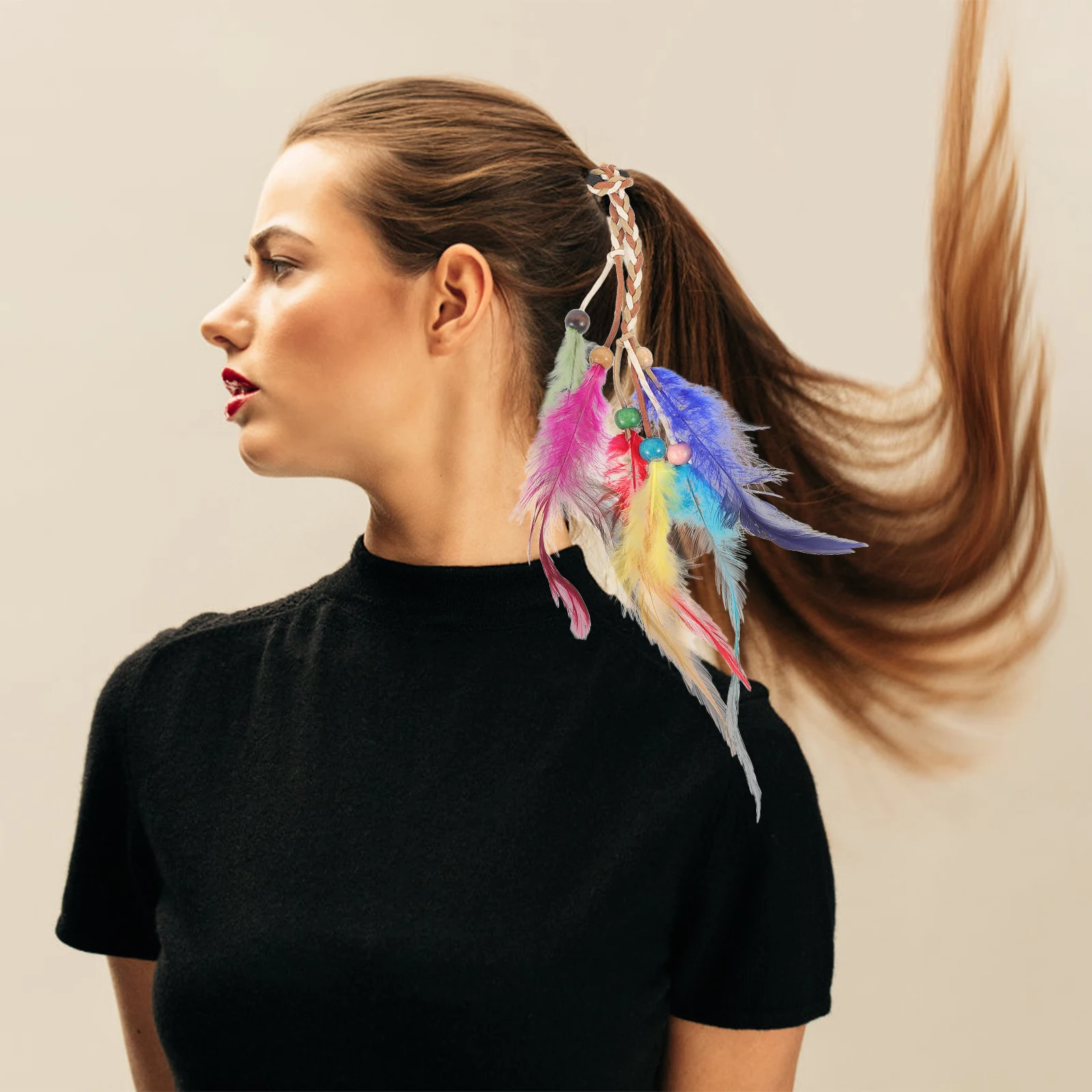 

Bohemian Plume Tassel Hair Tie Elastic Headpiece For Women Festival Masquerade Carnival Bridal Wedding Costume Party Accessories