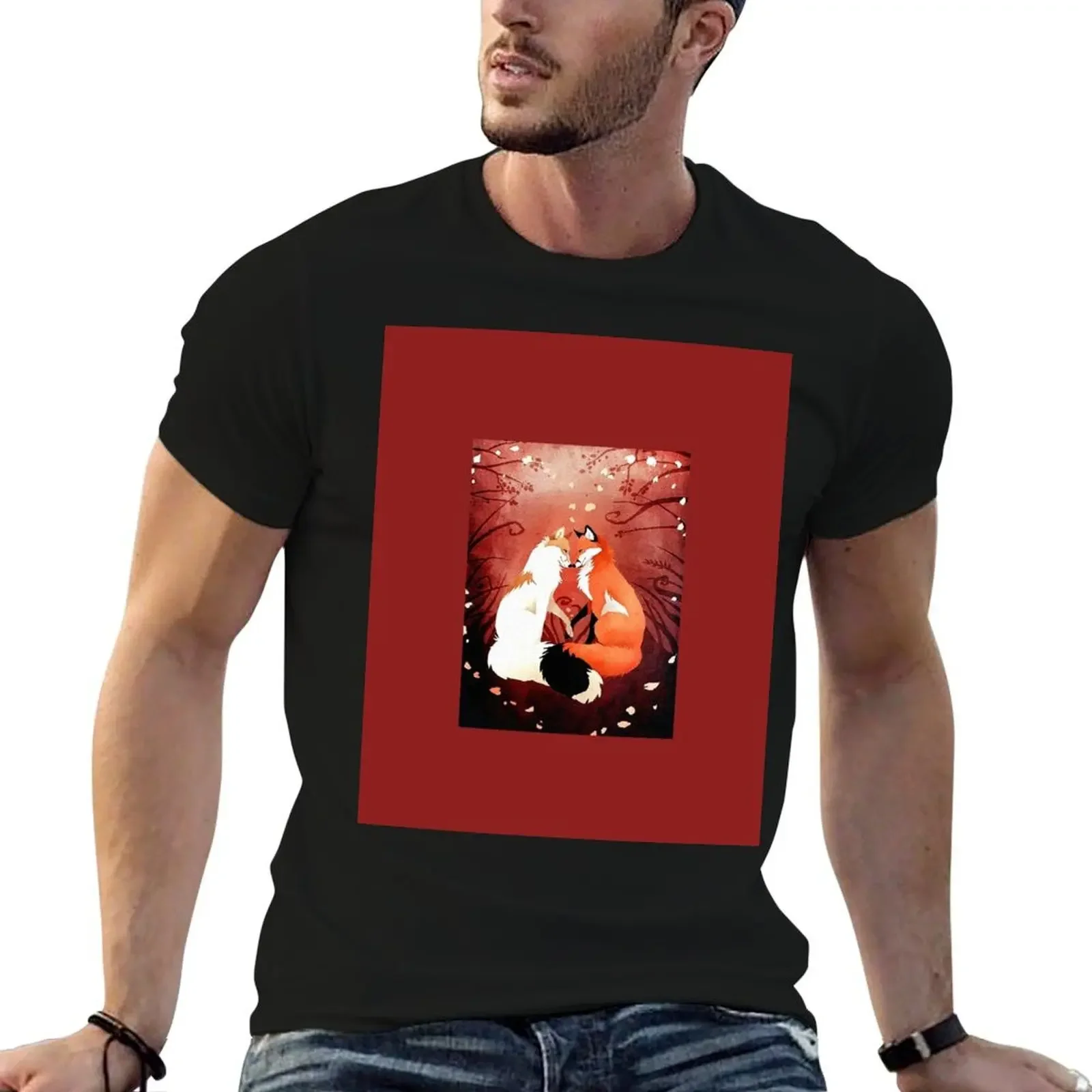 

Fox Couple Kiss T-Shirt boys animal print plus size clothes plus size men clothing