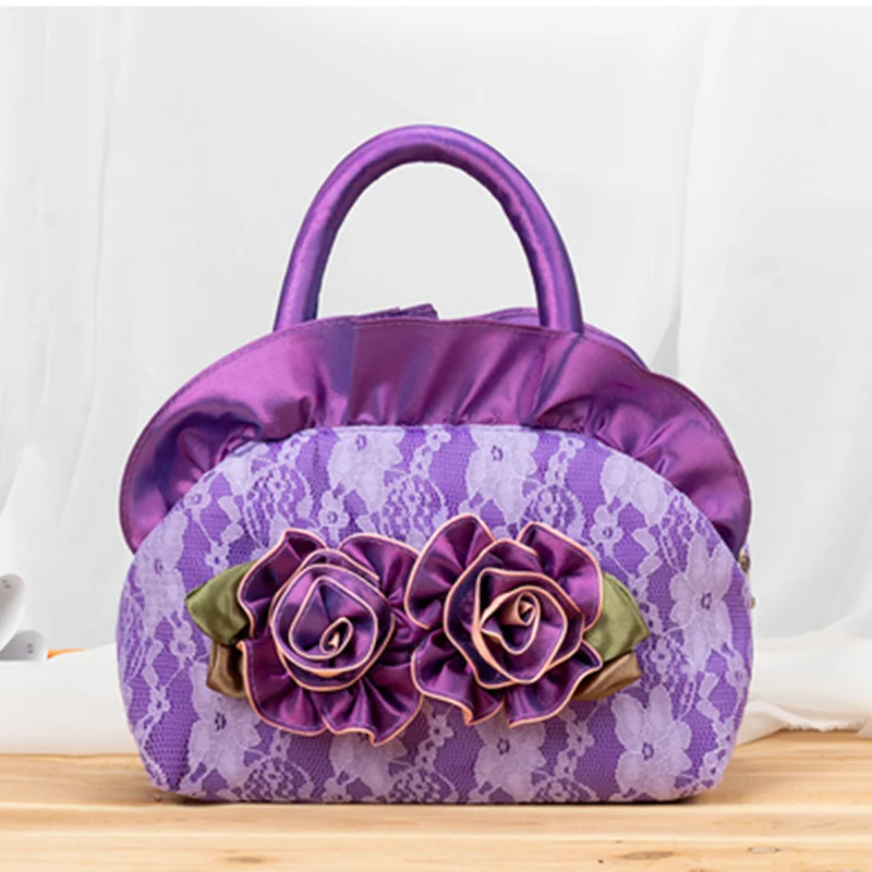 

Lady Versatile Mondy Pocket Washable Soft Zipper Handbags Shopping Totes With Flowers Laces Fashion Phone Containers Accessories