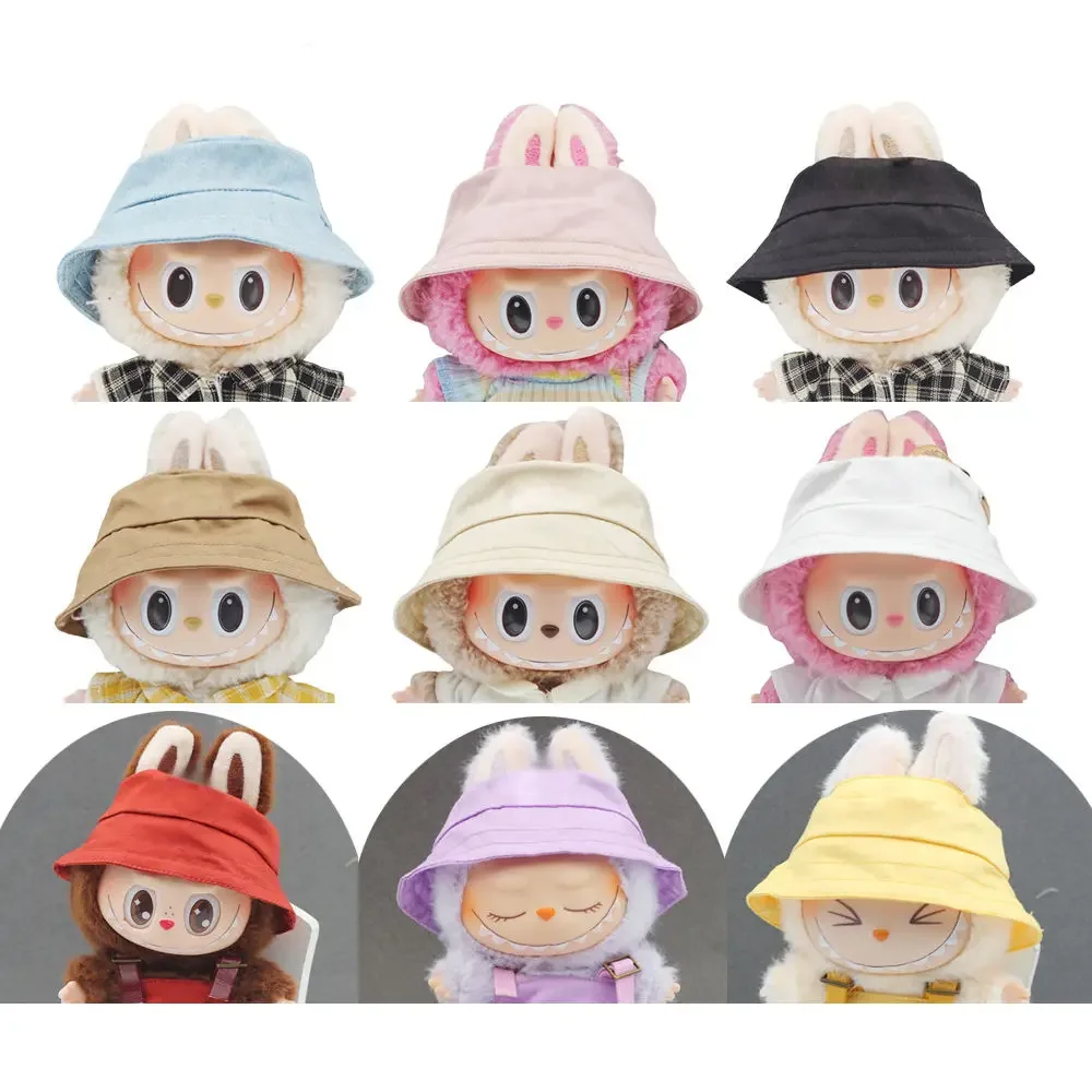 For 17cm Plush Labubu V1 and V2 Macaron Style Casual Fisherman Hat and Overalls with Hair Accessories Ropa Labubu