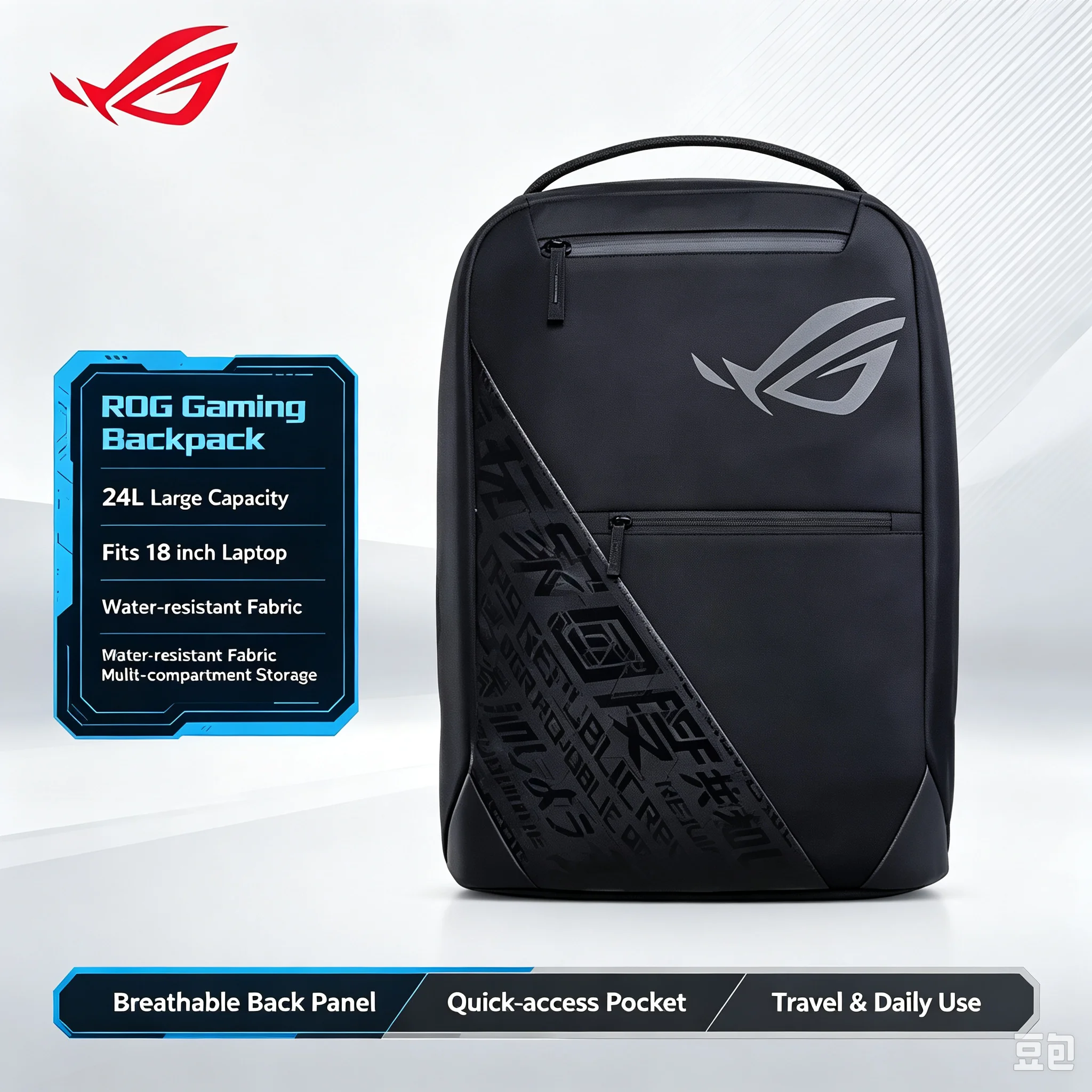 1:1 ROG BP1501G Large Capacity Backpack Student Schoolbag Esports Game Trends Business Travel For 15.6/17.3Laptop Bags