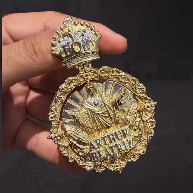Custom 18K Gold Plating Sterling Silver Rotatable Pendant Vvs Moissanite Diamond Hip Hop Iced Out Necklace Chain Jewelry