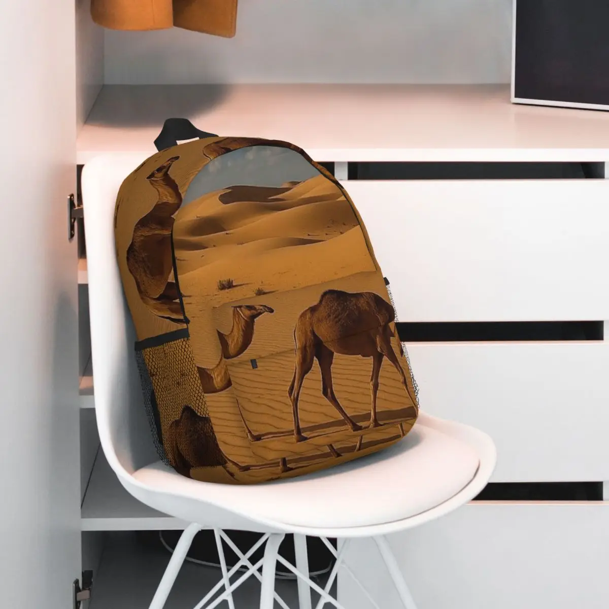Camel Sahara Print Realistic Backpack Student BookBag Kids School Bag Laptop Shoulder Bags for Men Women