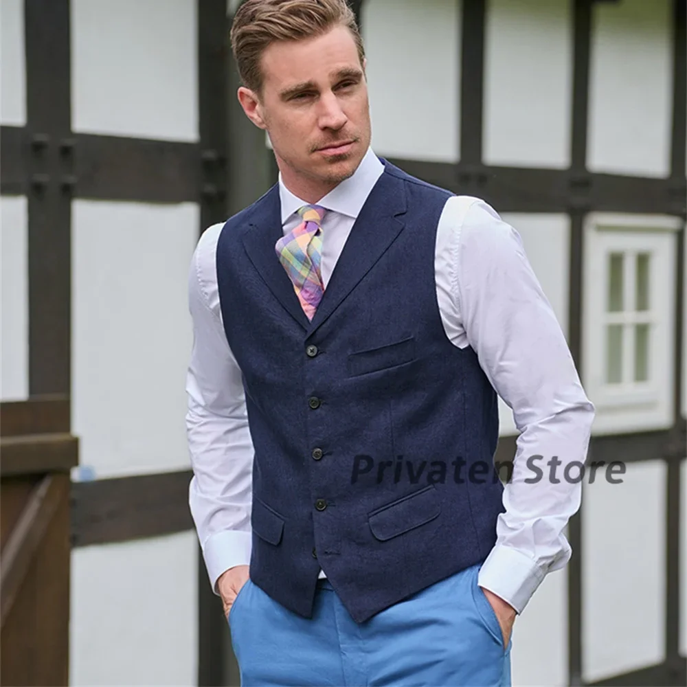 

Vests Man Suit Notched Lapel Navy Blue 4-Button Single-Breasted Sleeveless Slim Fit Tops Male Clothing chaleco hombre
