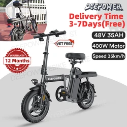 DEEPOWER RS6 Mini Ebike Folding Electric Bicycles 14Inch 400W Motor 48V 35Ah Bike Lithium Battery E-Bike Adults Electric Bikes