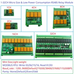 1-32DO DC 12V 24V Micro Size 3A/2A MODBUS RTU RS485 Relay Board DIN Rail C32 PC UART Serial Port Switch Module PLC I/O Expander