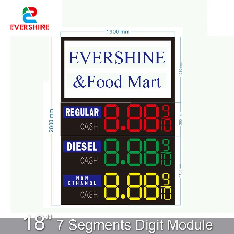 

18" White Red Green Yellow Color 7 Segment Digital LED Number Module LED Gas/Oil Price 7 segment digital Sign Time Clock Sign