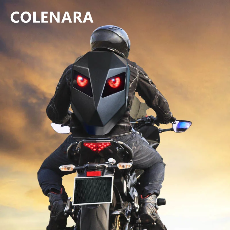COLENARA Motorcycle Backpack Men's Motorcycle Helmet Shoulder Bag PC Waterproof Laptop Bag LED Light-emitting Cycling Backpacks