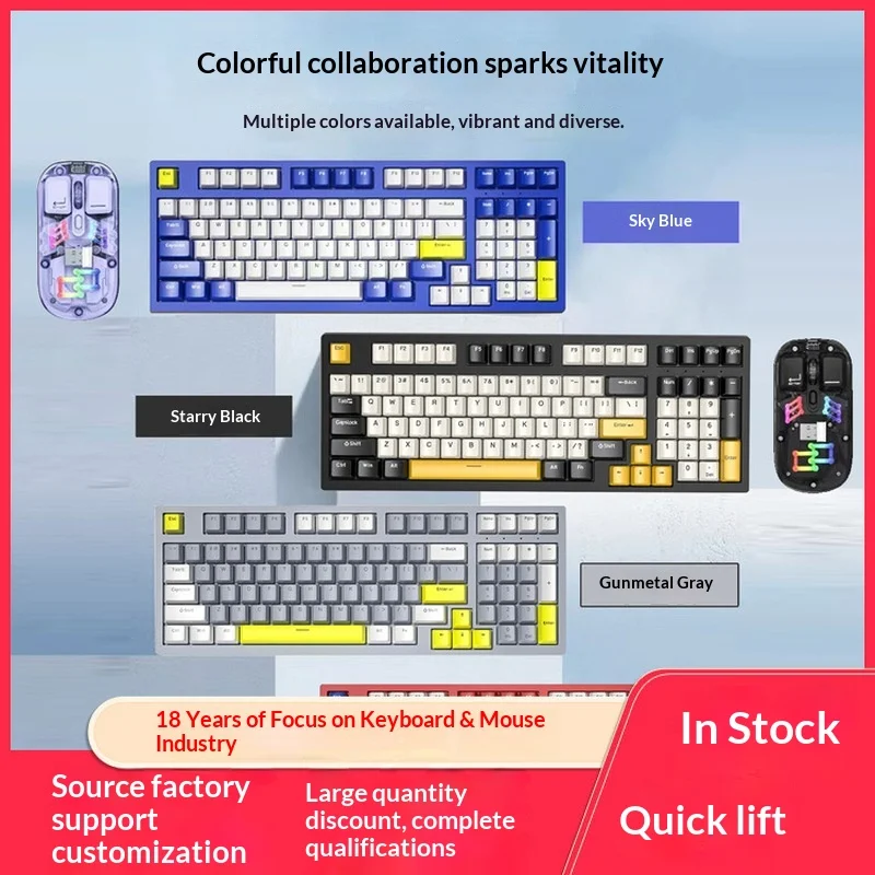 

Комплект механической клавиатуры и мыши Co Branded K98 RGB с возможностью горячей замены, три режима подключения, настраиваемые макросы, стильный игровой набор для ПК-геймеров