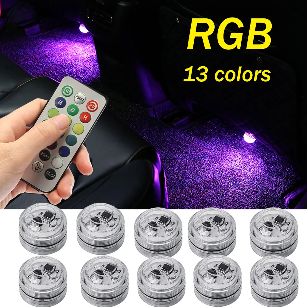 

RGB светодиодная подсветка для салона автомобиля, крыши, ножная подсветка, беспроводной пульт дистанционного управления, украшение автомоби...