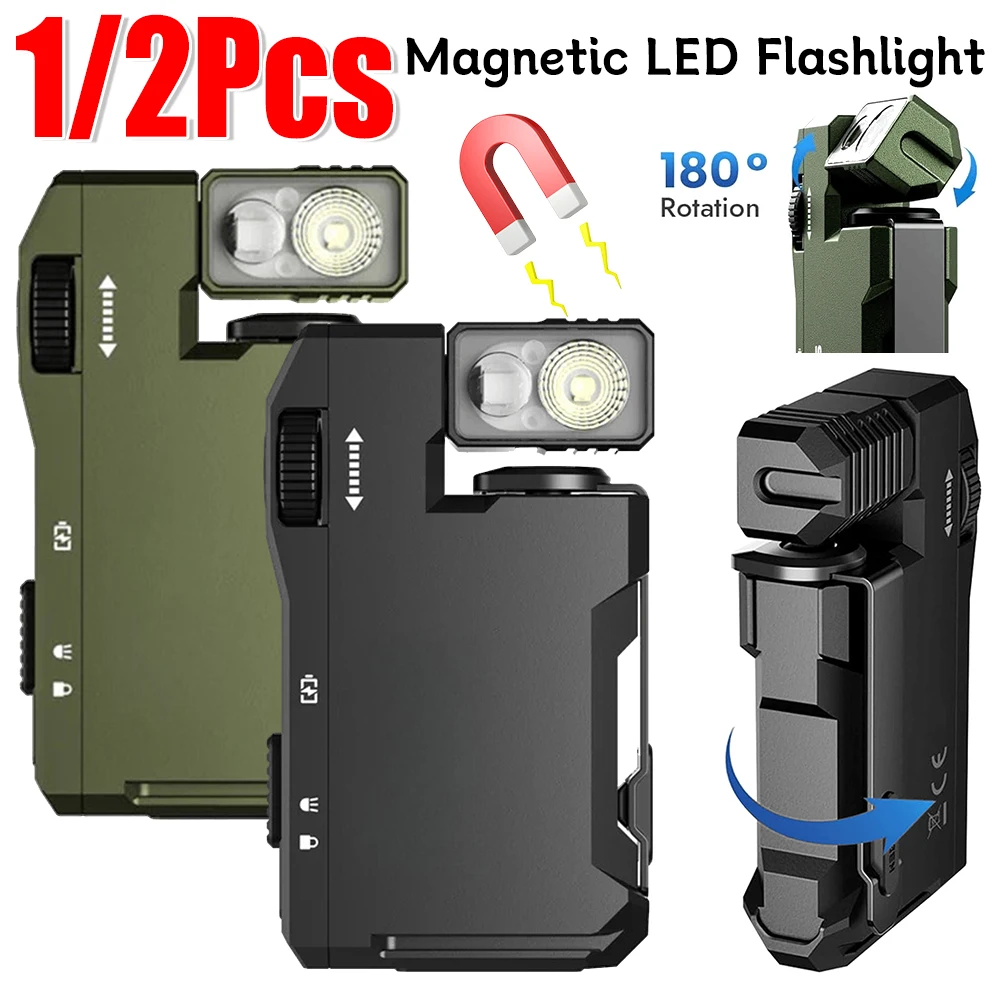 

Магнитный компактный фонарик MINI EDC 180 ° Брелок с вращающейся головкой, фонарики, водонепроницаемый перезаряжаемый фонарик, налобный фонарь