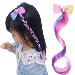 Unicorn Children Gradient Bow Hair Clips Headdress Ponytail Hair Ropes Baby Girls New Colorful Wig Pigtail Elastic Kids Headwear