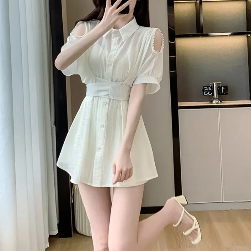 Kantooroverhemden en blouses Damesshorts Parel Chique en elegant Tweedelig Licht Nieuw in bijpassende volledige korte sets voor dames 2-delig